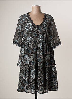 Robe courte coupe évasée manches courtes noir BLANCHEPORTE femme