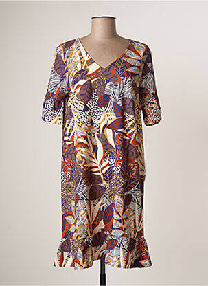 Robe mi-longue imprimé fantaisie manches courtes violet BLANCHEPORTE femme