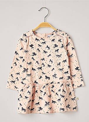 Robe mi-longue taille froncée manches longues rose 3 POMMES fille