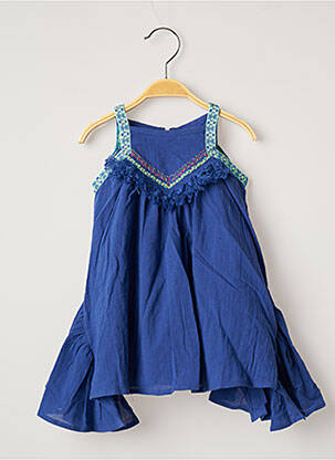 Robe mi-longue col carré fines bretelles bleu CATIMINI fille