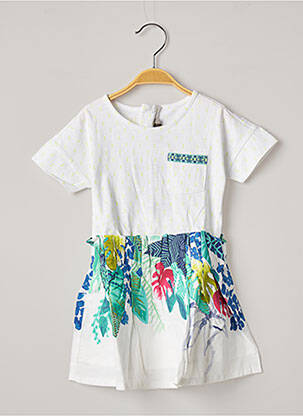 Robe mi-longue fermeture zippée au dos manches courtes blanc CATIMINI fille