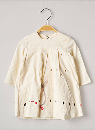 Robe mi-longue taille froncée manches longues blanc CATIMINI fille
