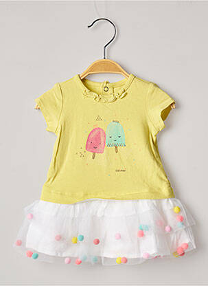 Robe mi-longue doublure manches courtes jaune CATIMINI fille