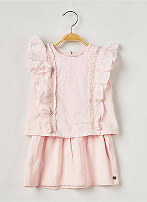 Robe mi-longue volants manches courtes rose LILI GAUFRETTE fille