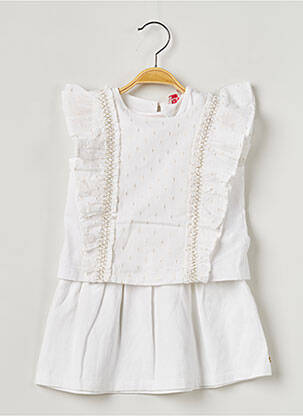 Robe mi-longue volants manches courtes blanc LILI GAUFRETTE fille