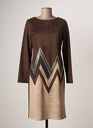Robe mi-longue manches longues manches longues marron GUY DUBOUIS femme