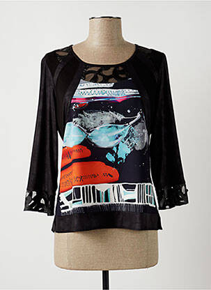 Top imprimé fantaisie manches 3/4 noir GUY DUBOUIS femme