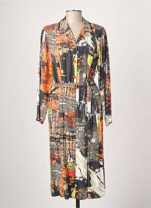 Robe mi-longue imprimé fantaisie manches longues noir GUY DUBOUIS femme