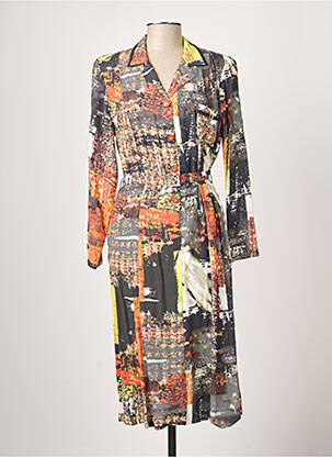 Robe mi-longue imprimé fantaisie manches longues noir GUY DUBOUIS femme