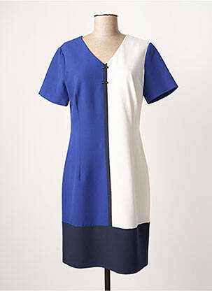 Robe mi-longue fermeture zippée au dos manches courtes bleu GUY DUBOUIS femme
