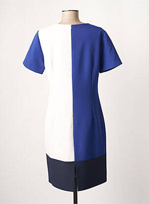 Robe mi-longue fermeture zippée au dos manches courtes bleu GUY DUBOUIS femme