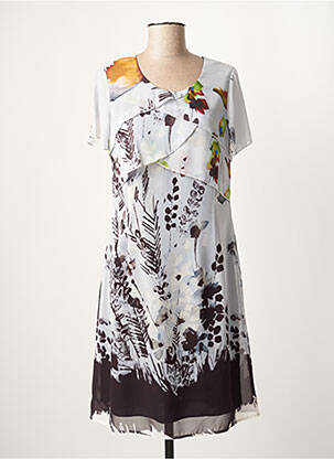 Robe mi-longue imprimé fantaisie manches courtes gris GUY DUBOUIS femme
