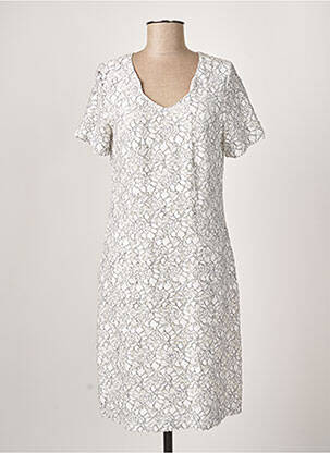 Robe mi-longue imprimé fantaisie manches courtes blanc GUY DUBOUIS femme