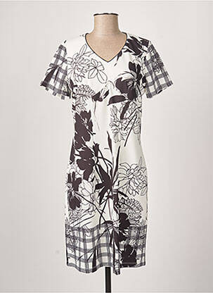 Robe mi-longue imprimé fleurs manches courtes blanc GUY DUBOUIS femme
