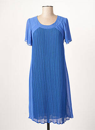 Robe mi-longue coupe fluide manches courtes bleu GUY DUBOUIS femme