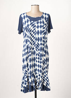 Robe mi-longue imprimé fantaisie manches courtes bleu GUY DUBOUIS femme