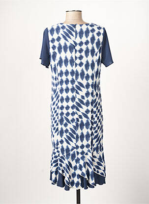 Robe mi-longue imprimé fantaisie manches courtes bleu GUY DUBOUIS femme
