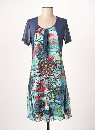 Robe mi-longue imprimé fantaisie manches courtes bleu GUY DUBOUIS femme