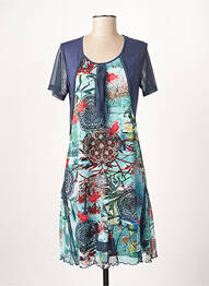 Robe mi-longue imprimé fantaisie manches courtes bleu GUY DUBOUIS femme