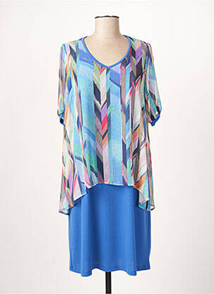 Robe mi-longue imprimé fantaisie manches courtes bleu GUY DUBOUIS femme