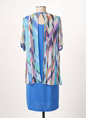 Robe mi-longue imprimé fantaisie manches courtes bleu GUY DUBOUIS femme