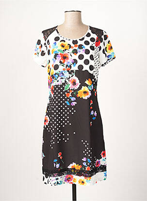 Robe mi-longue imprimé fleurs manches courtes noir MERI & ESCA femme