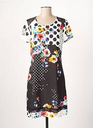 Robe mi-longue imprimé fleurs manches courtes noir MERI & ESCA femme