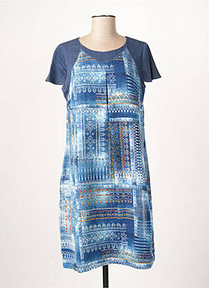 Robe mi-longue imprimé fantaisie manches courtes bleu GUY DUBOUIS femme