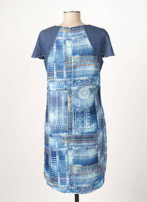 Robe mi-longue imprimé fantaisie manches courtes bleu GUY DUBOUIS femme