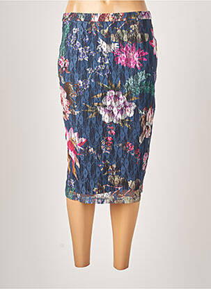 Jupe mi-longue stretch bleu GUY DUBOUIS femme