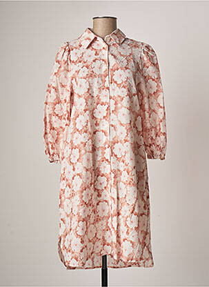 Robe mi-longue imprimé fleurs manches 3/4 rose KAFFE femme