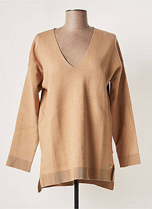 Pull tunique finition bords-côtes manches longues beige RINO & PELLE femme