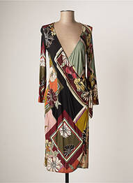 Robe mi-longue imprimé fleurs manches longues noir MAJESTIC FILATURES femme