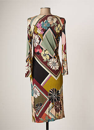 Robe mi-longue imprimé fleurs manches longues noir MAJESTIC FILATURES femme