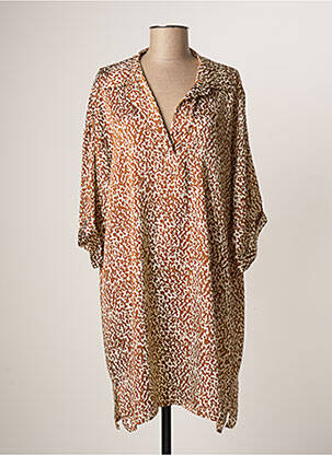 Robe mi-longue coupe fluide manches 3/4 marron JANIS & JOHN femme