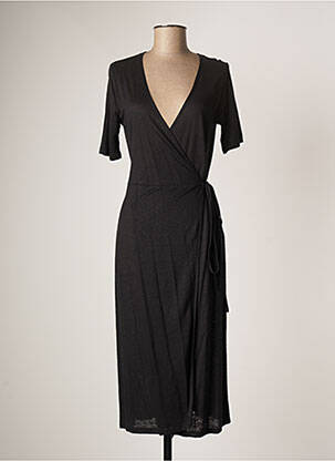 Robe mi-longue manches courtes manches courtes noir MAJESTIC FILATURES femme