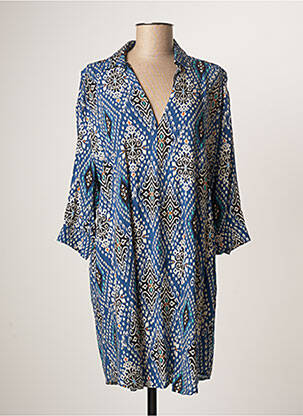 Robe courte coupe fluide manches 3/4 bleu ATELIER JAD femme