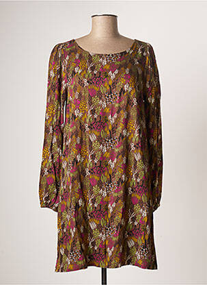Robe mi-longue imprimé fantaisie manches longues marron LOLA ESPELETA femme