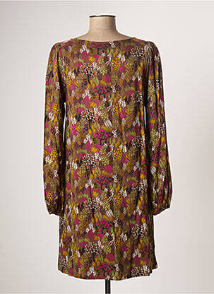 Robe mi-longue imprimé fantaisie manches longues marron LOLA ESPELETA femme