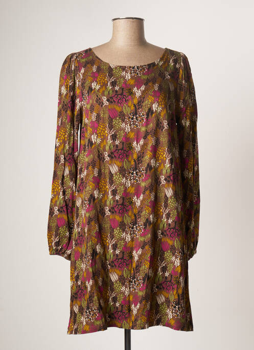 Robe mi-longue imprimé fantaisie manches longues marron LOLA ESPELETA femme