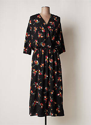 Robe longue imprimé fleurs manches 3/4 noir MAMOUCHKA femme