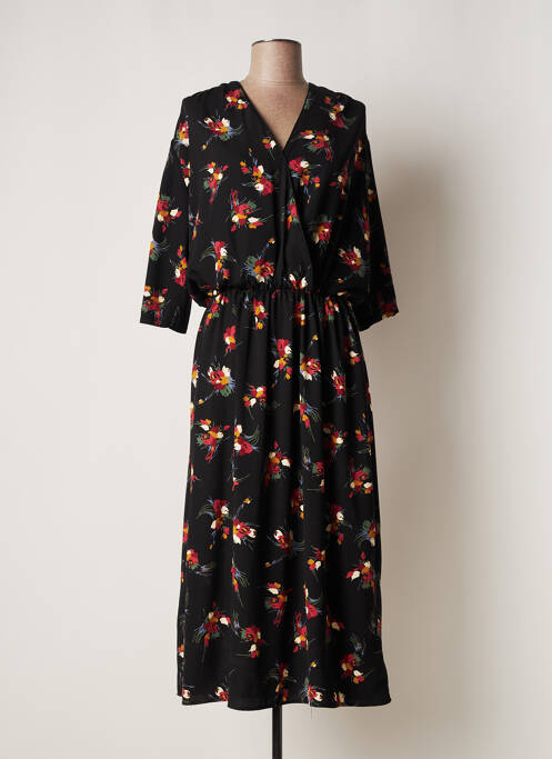 Robe longue imprimé fleurs manches 3/4 noir MAMOUCHKA femme