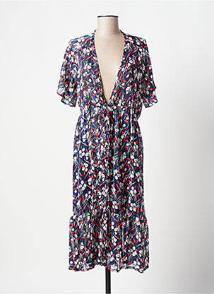 Robe mi-longue coupe fluide manches courtes bleu SCARLET ROOS femme