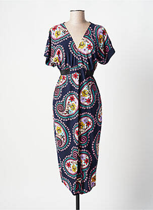 Robe mi-longue manches courtes manches courtes bleu JANE WOOD femme