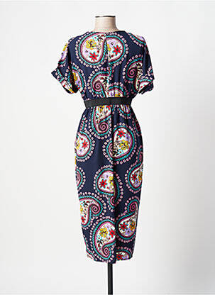 Robe mi-longue manches courtes manches courtes bleu JANE WOOD femme