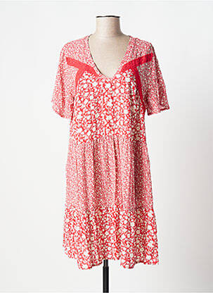 Robe mi-longue coupe évasée manches courtes rouge ATELIER JAD femme