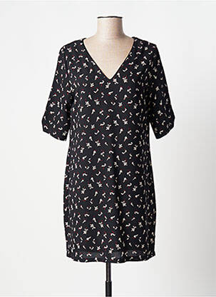 Robe mi-longue tissage crêpe manches courtes noir MAMOUCHKA femme
