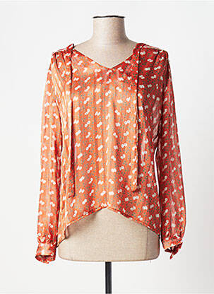 Blouse légère et transparente manches longues orange PLACE DES VICTOIRES femme