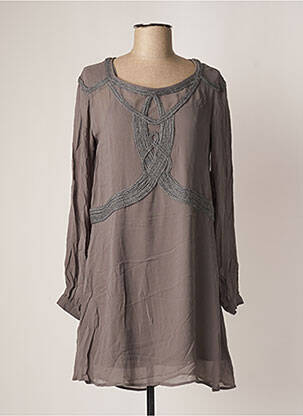 Robe courte coupe fluide manches longues gris SISLEY femme