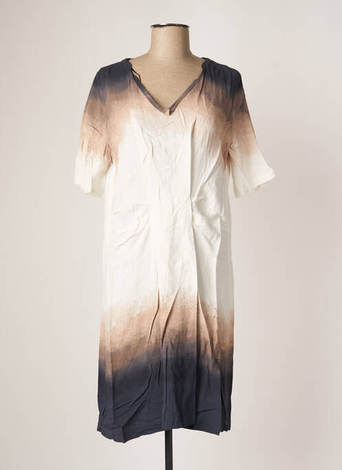 Robe mi-longue tissage crêpe manches courtes beige SISLEY femme